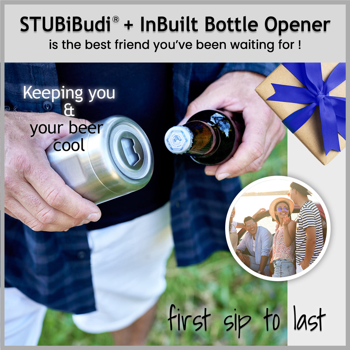 BottleKeeper Standard 12oz Beer Bottle Insulator with Bottle Opener Blue